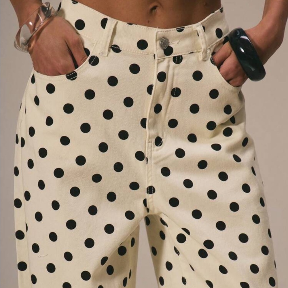 Polka Dot Wide-Leg Pants - Cream & Black - Picture 4 of 6